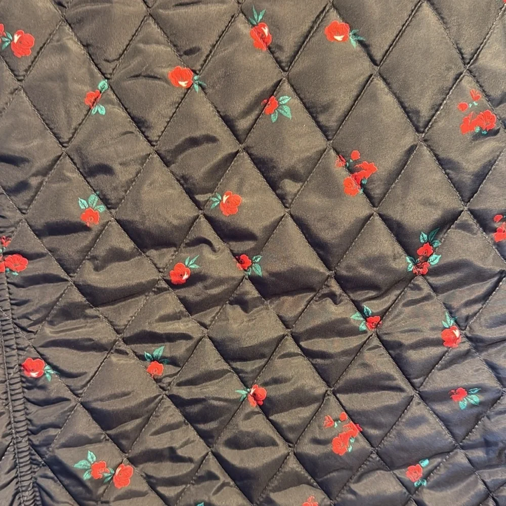 Charter Club Black Quilted Vest with Red and Green Floral - Picture 5 of 6